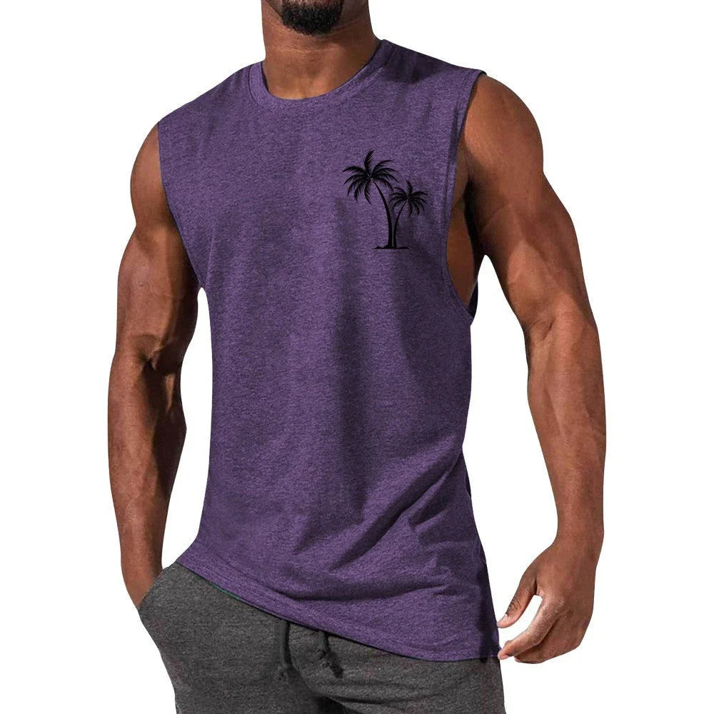Coconut Tree Print Athletic Tank Top for Workout, Beach, and Casual Wear