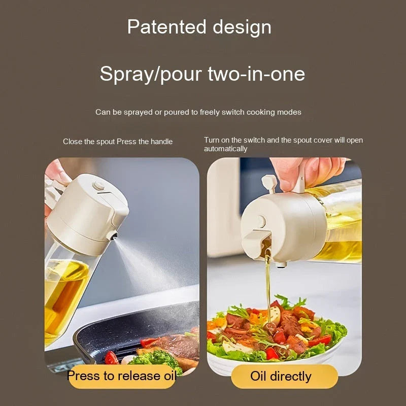 Premium 470mL glass oil sprayer with dual mist and pour functionality, ideal for cooking, baking, and grilling