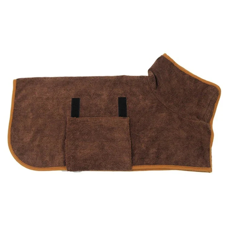 Absorbent pet drying robe with adjustable waist wrap, made of premium microfiber and terry cloth for quick drying and comfort