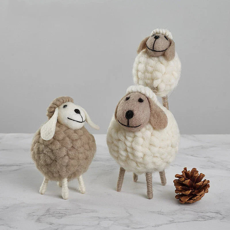 Plush sheep figurines in various colors and sizes, perfect for home decoration and gifting