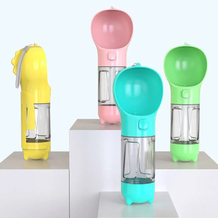 Multipurpose Pet Water Bottle with Feeding Bowl and Waste Bag Storage - Durable, Portable, and Convenient
