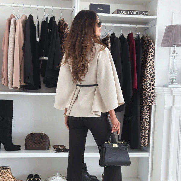 Chic batwing sleeve cloak jacket for women in various colors including black, apricot, gray, and wine red