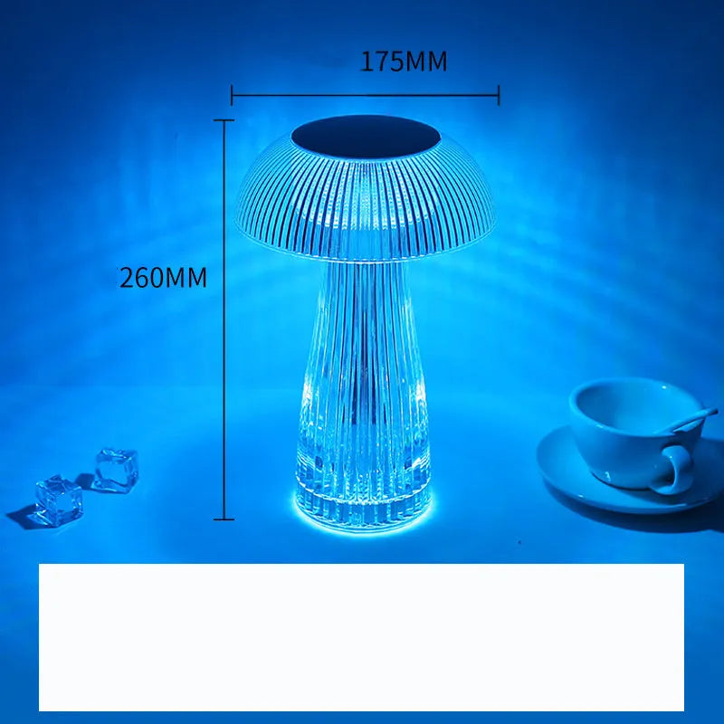 White jellyfish crystal table lamp with colour-changing lights on acrylic base