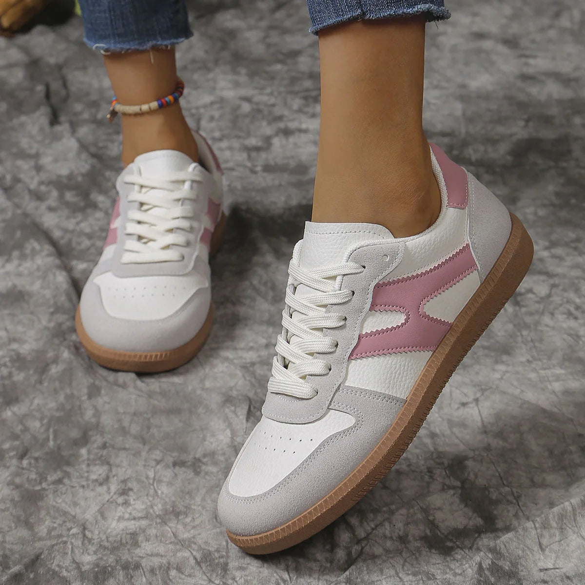 Stylish colourblock lace-up flats for women in black and pink