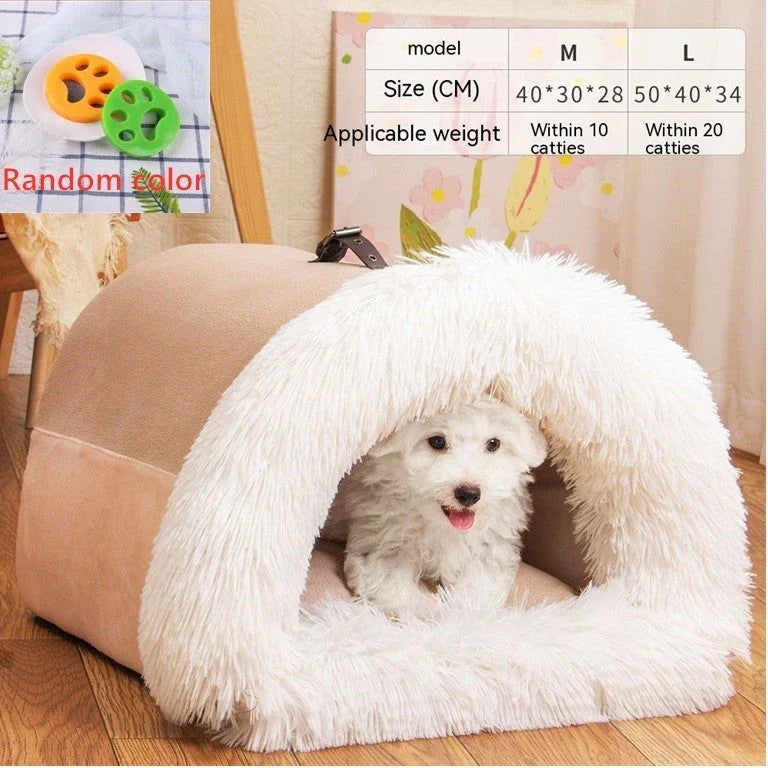 Cozy Portable Pet Nest for Dogs and Cats - Plush Autumn & Winter Retreat with Semi-Enclosed Design and Easy-Clean Plush Fabric