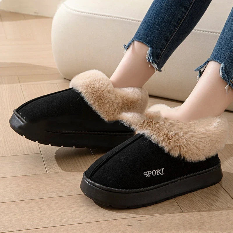 Cozy faux fur-lined women's slippers with non-slip platform soles and stylish color options