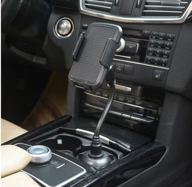 Versatile car cup holder and phone mount with 360-degree rotation and durable ABS construction