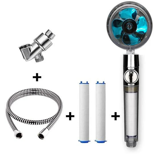 A high-pressure handheld shower head with a turbo-charged water flow and a cotton filter for a luxurious, spa-like bathing experience.