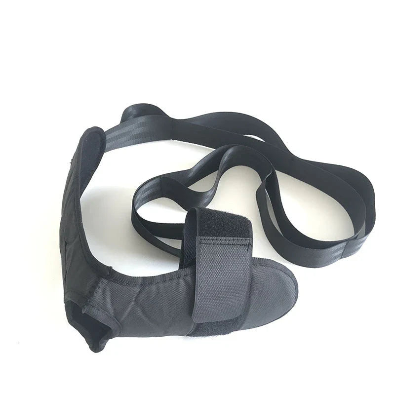 Adjustable yoga stretching belt with multiple straps and loops for customizable leg and foot mobility exercises