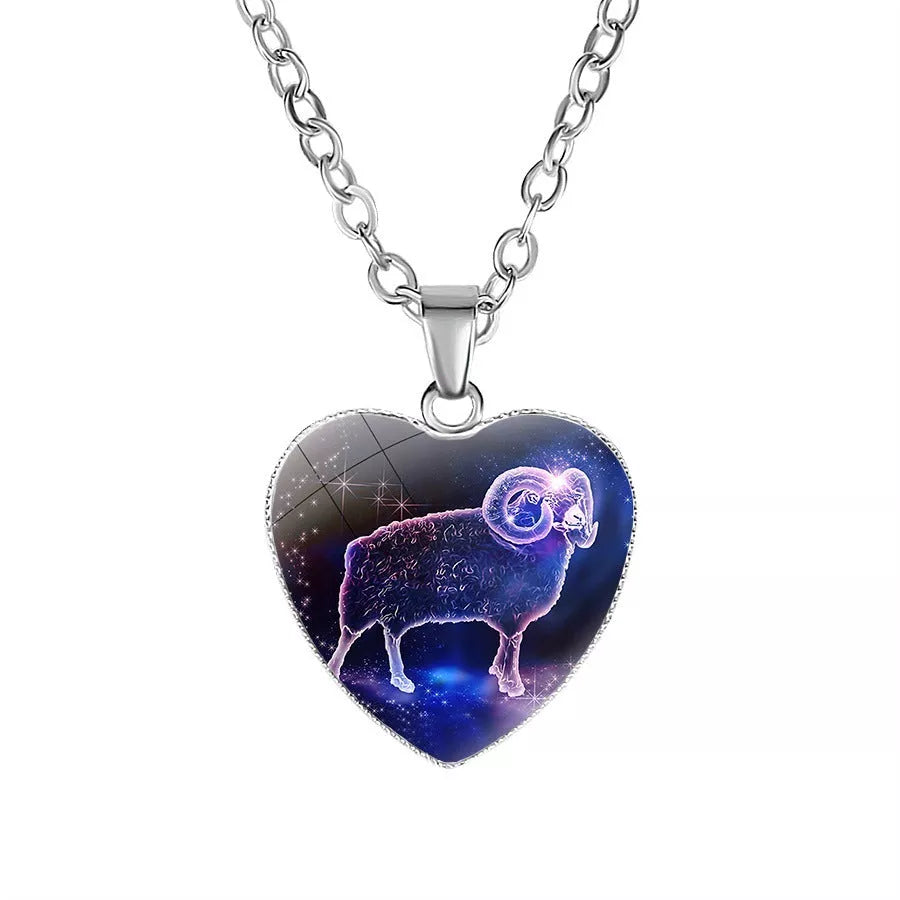Women's Zodiac Heart Pendant Necklace with constellation design