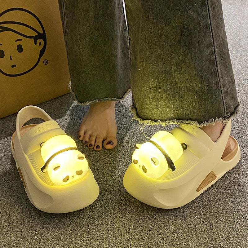 Cute panda-themed summer sandals with lamps, available in multiple colors and sizes for a comfortable, stylish, and fun summer look