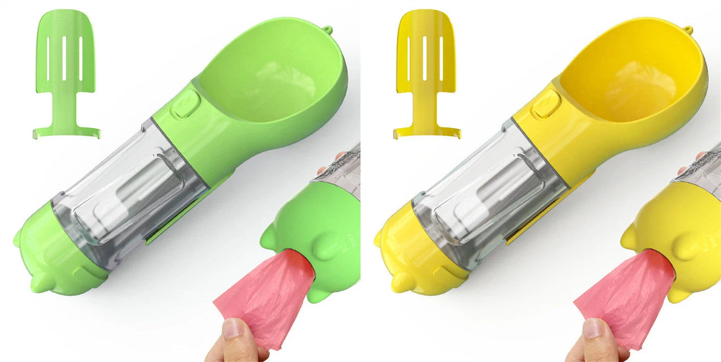 Multipurpose Pet Water Bottle with Feeding Bowl and Waste Bag Storage - Durable, Portable, and Convenient