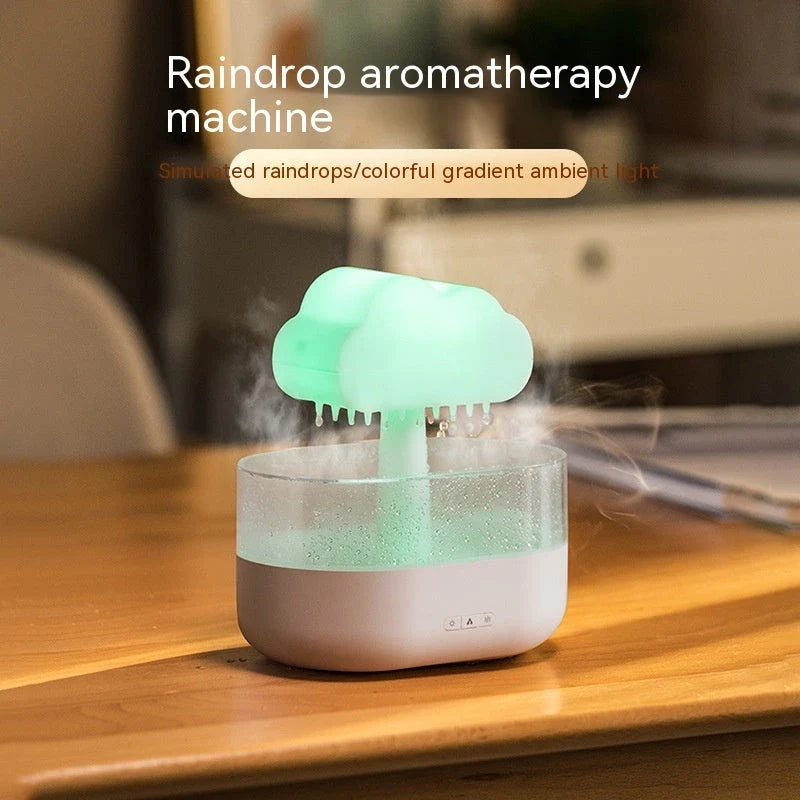 Cloud-shaped humidifier with color-changing LED lights, designed for improved air moisture and aromatherapy enjoyment