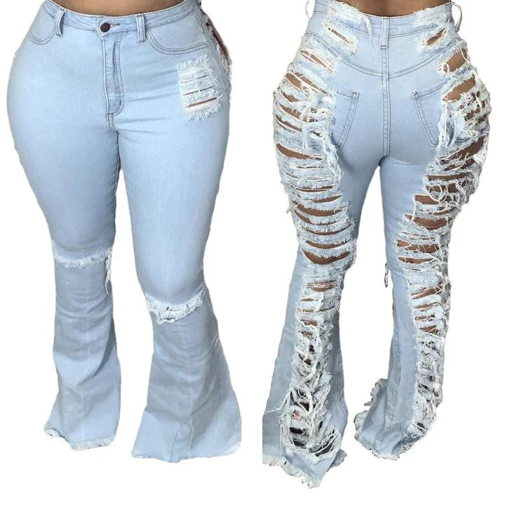 Premium stretch denim plus-size bell-bottom jeans in a variety of colours and sizes