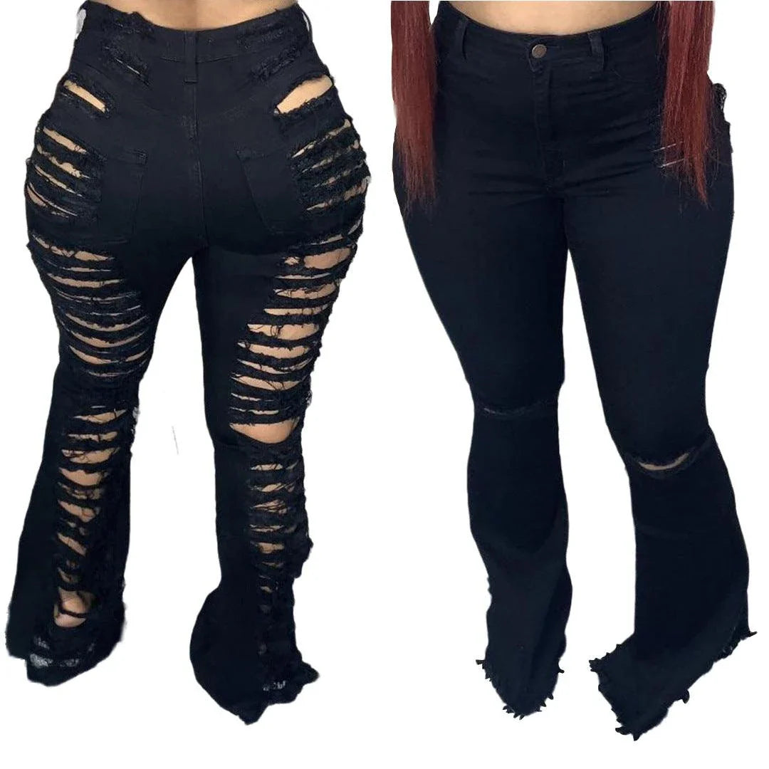 Premium stretch denim plus-size bell-bottom jeans in a variety of colours and sizes