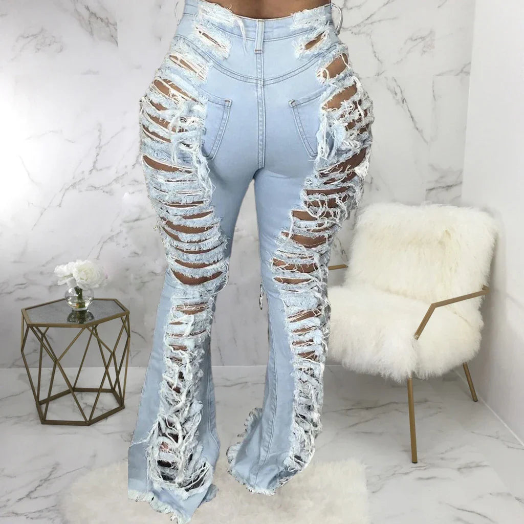 Premium stretch denim plus-size bell-bottom jeans in a variety of colours and sizes