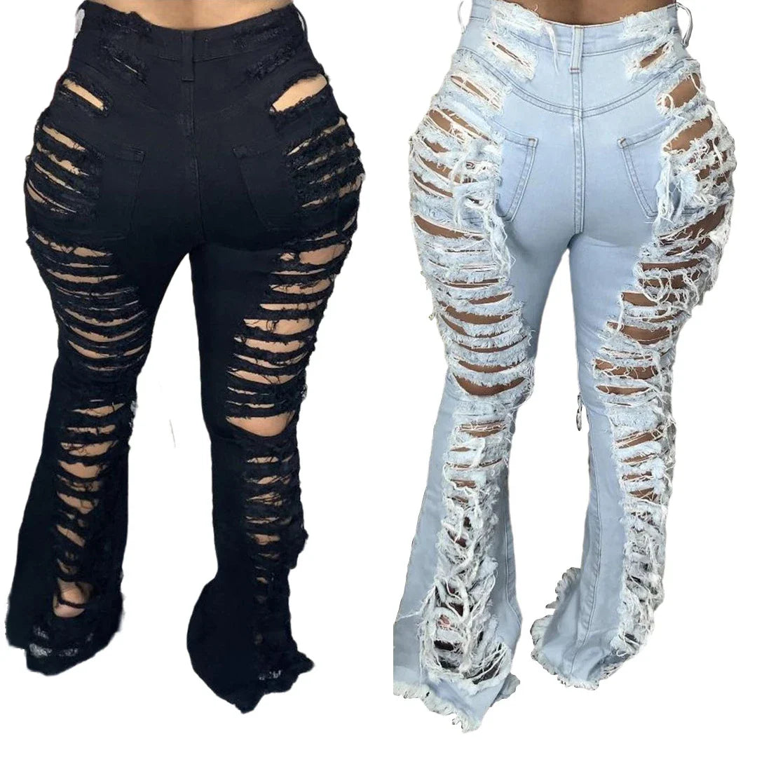 Premium stretch denim plus-size bell-bottom jeans in a variety of colours and sizes