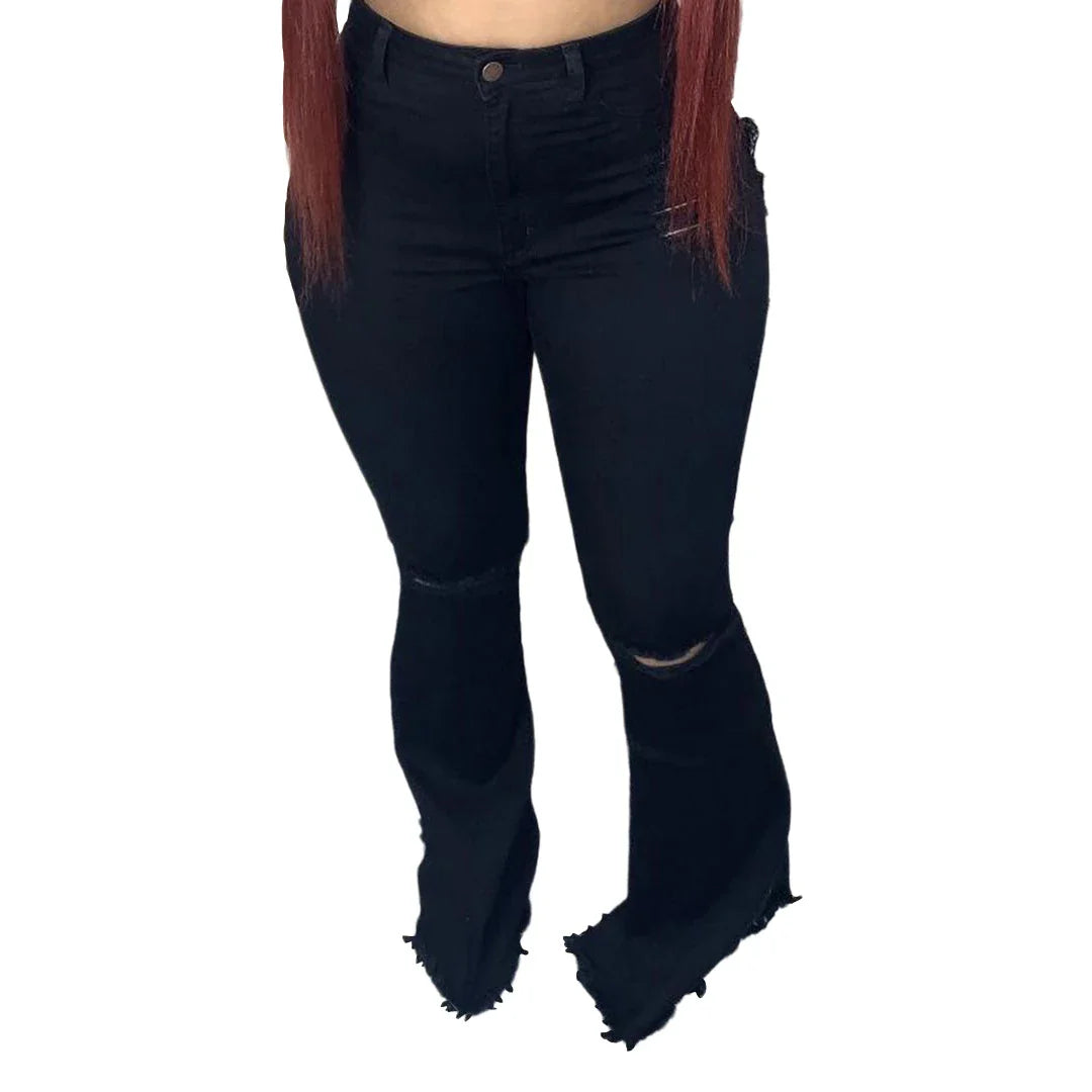 Premium stretch denim plus-size bell-bottom jeans in a variety of colours and sizes