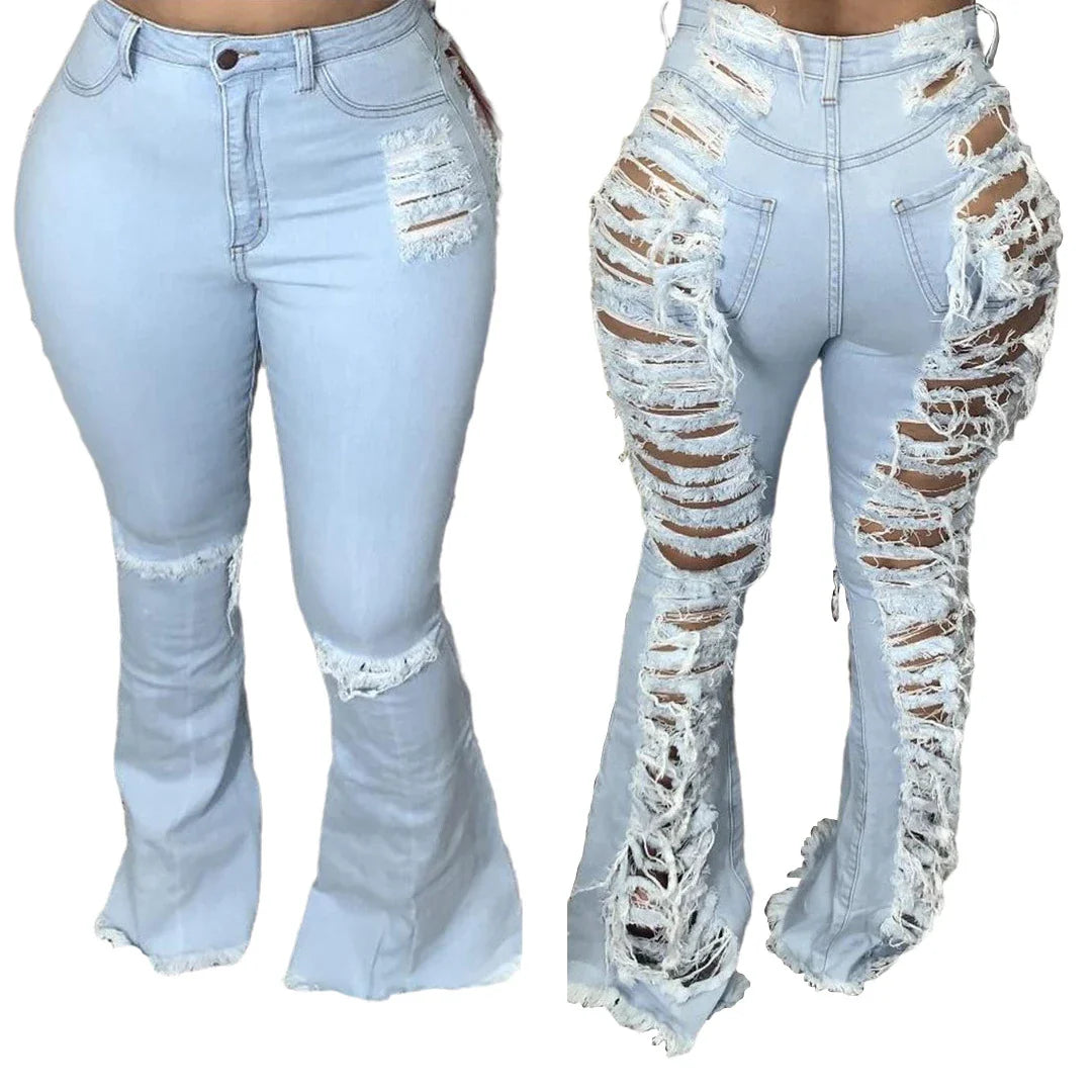 Premium stretch denim plus-size bell-bottom jeans in a variety of colours and sizes