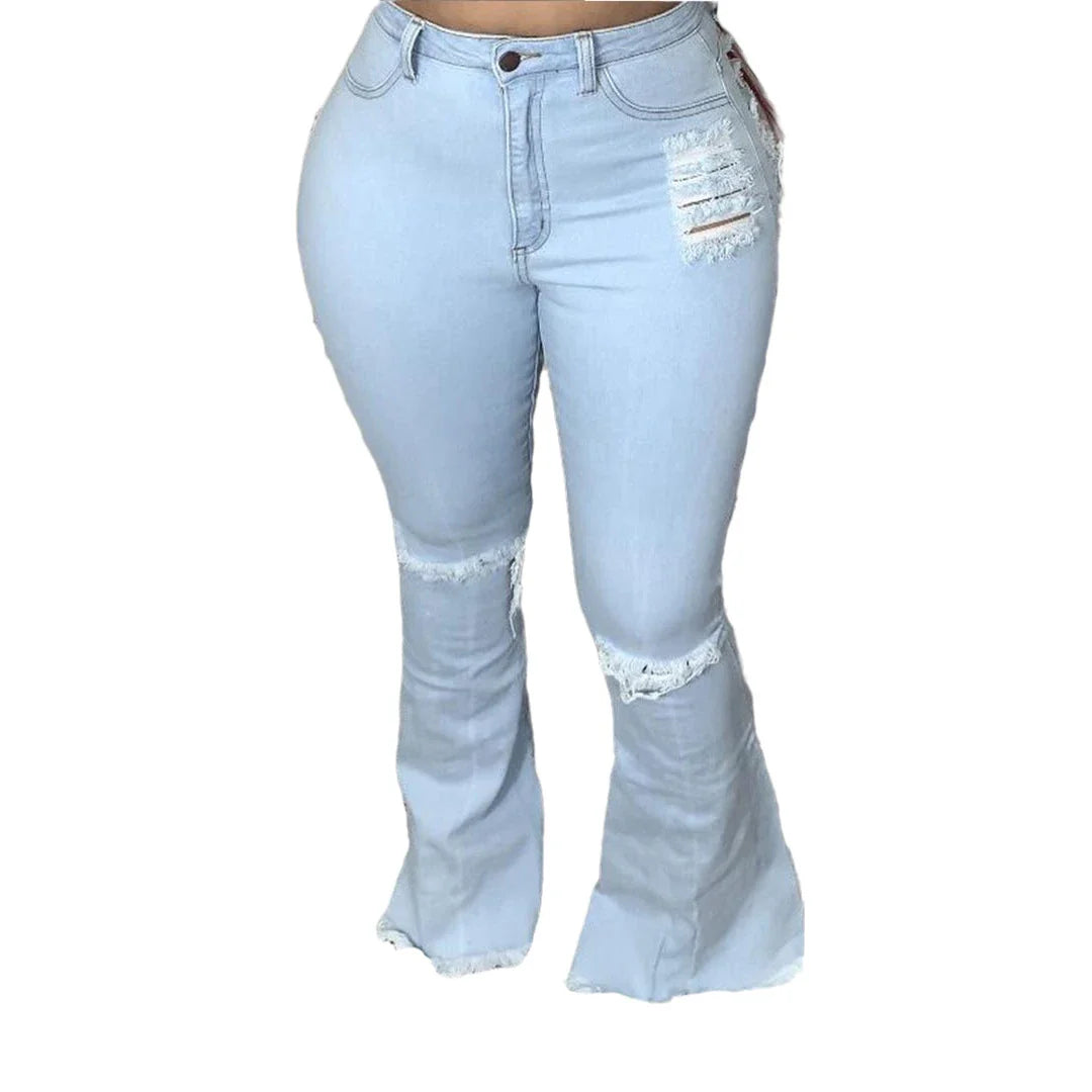 Premium stretch denim plus-size bell-bottom jeans in a variety of colours and sizes