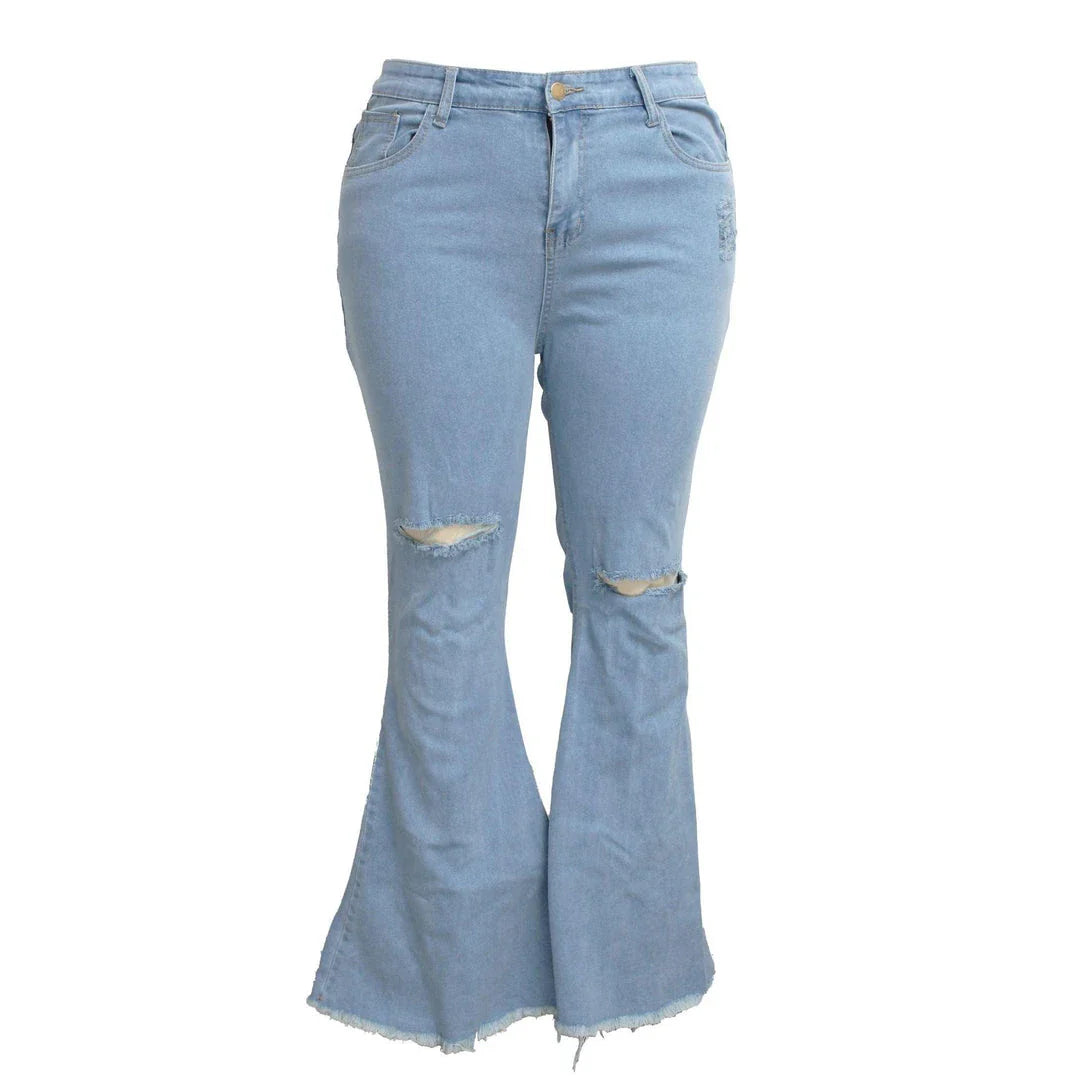 Premium stretch denim plus-size bell-bottom jeans in a variety of colours and sizes