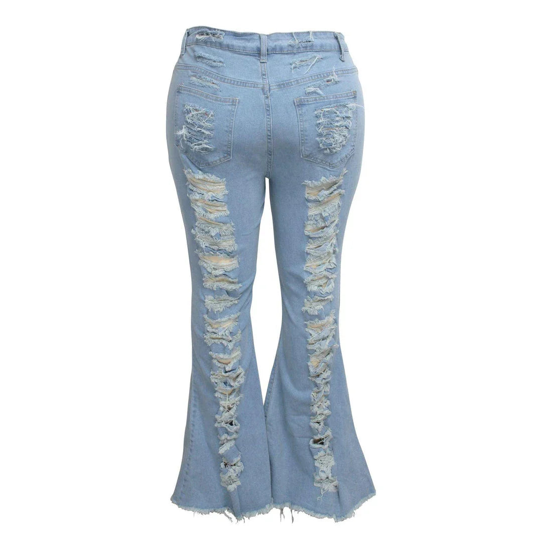 Premium stretch denim plus-size bell-bottom jeans in a variety of colours and sizes
