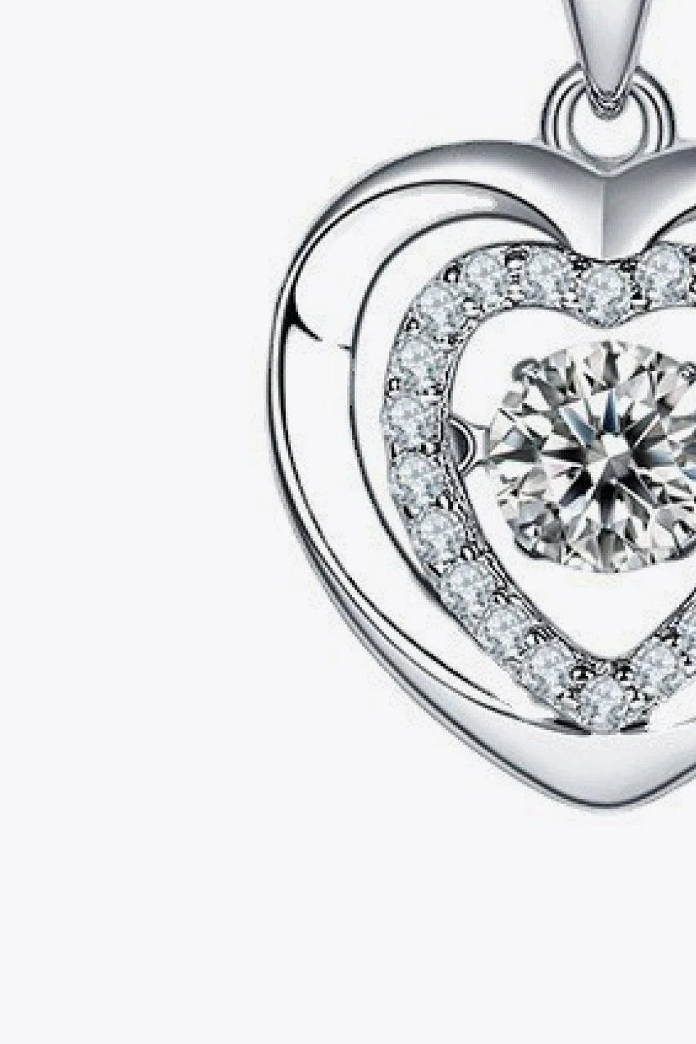 Moissanite heart-shaped pendant necklace in 925 sterling silver with a platinum-plated finish and zircon accent stones