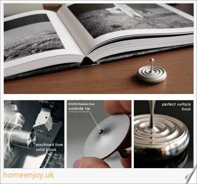 A precision-engineered, perpetually spinning desk gyroscope with a captivating, slow-motion sliding action