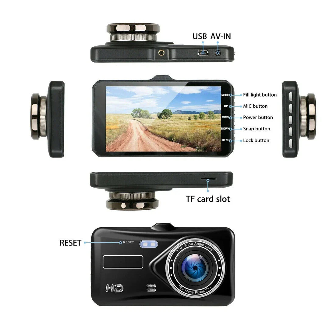1080P Dual Dash Cam with Night Vision and 170° Wide-Angle Lens for Enhanced Road Safety