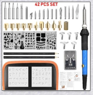 Premium Wood Burning Pyrography Kit with adjustable temperature settings, diverse tools, and accessories for creating custom pyrography designs and crafts