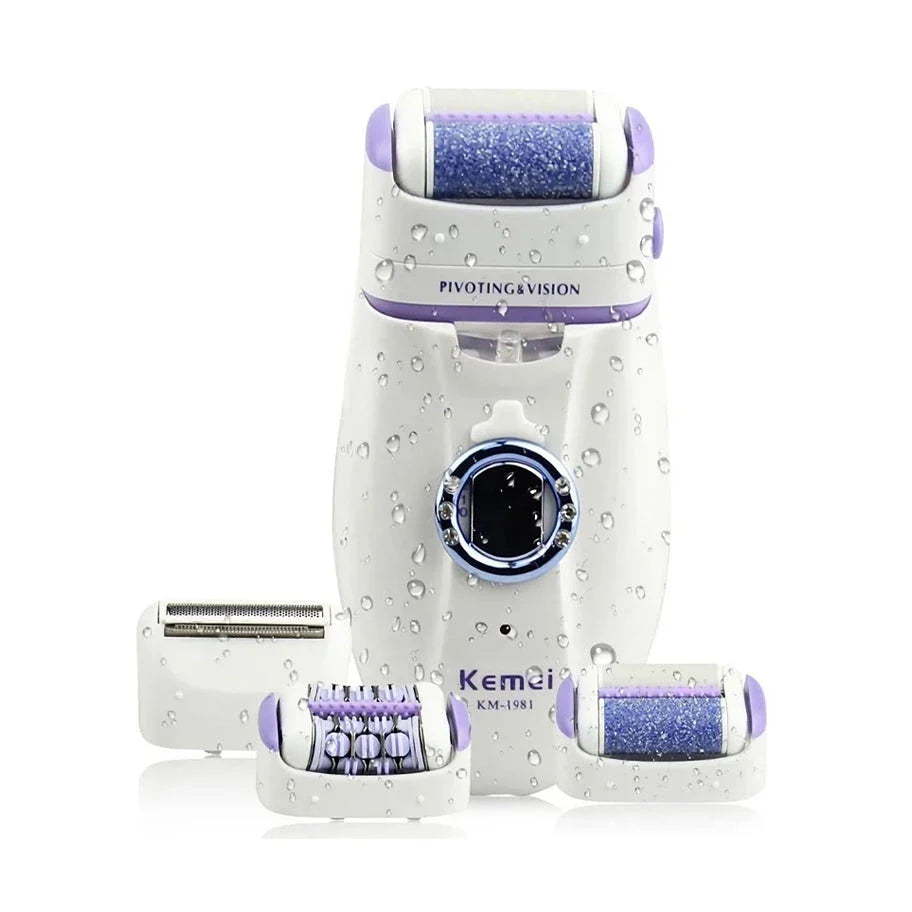 3-in-1 electric epilator and shaver for women with carbon steel blades, adjustable speeds, and built-in LED light for smooth, hair-free skin