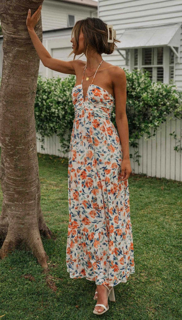 Homeenjoy UK Chiffon V-neck Sleeveless Long Patchwork Dress