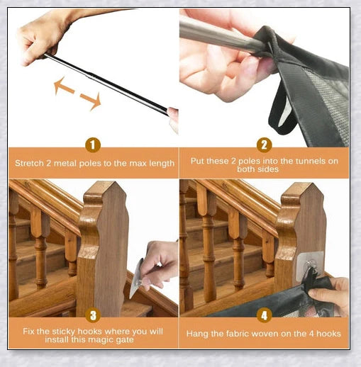 High-quality indoor retractable dog gate mesh in two size options, designed to keep pets and children safe in the home