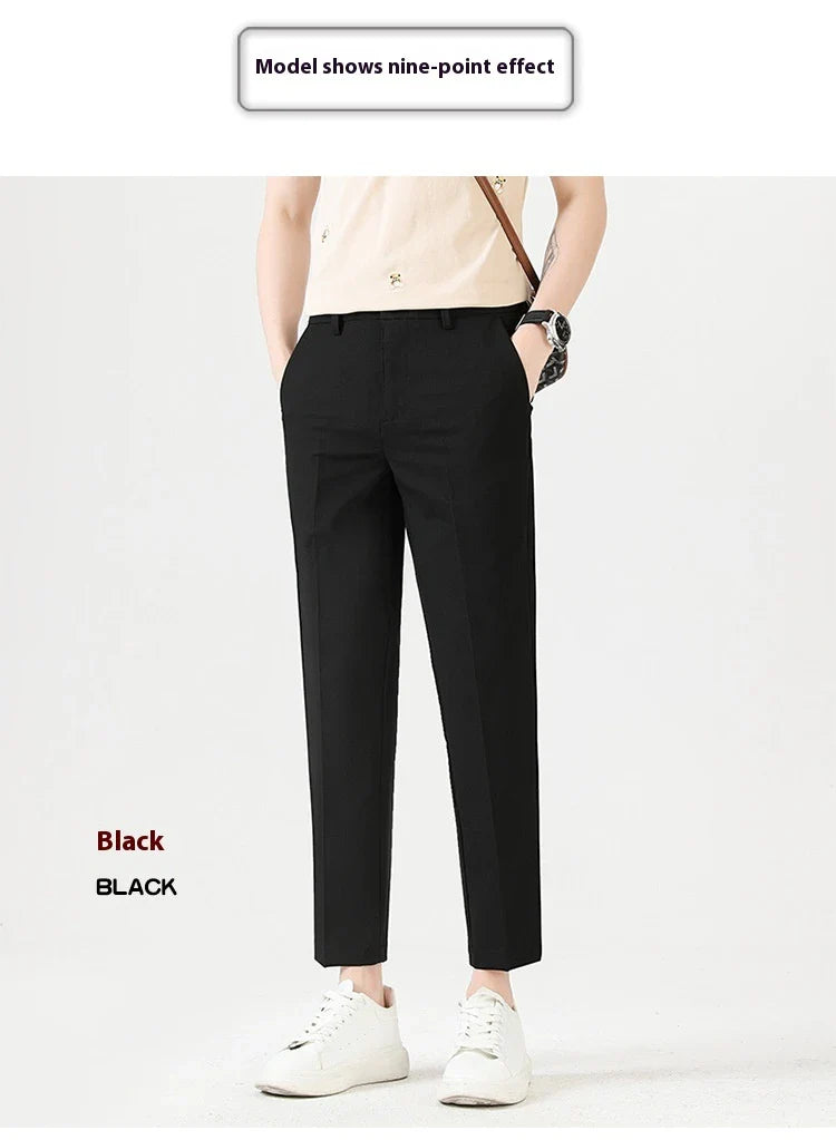 Light Luxury Men's Casual Small Trousers in various colours and sizes, featuring a stretch, pencil-leg design for a tailored, refined look.