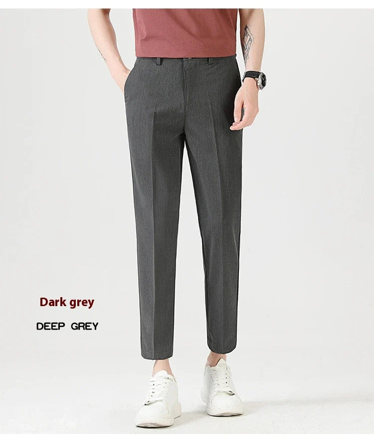 Light Luxury Men's Casual Small Trousers in various colours and sizes, featuring a stretch, pencil-leg design for a tailored, refined look.