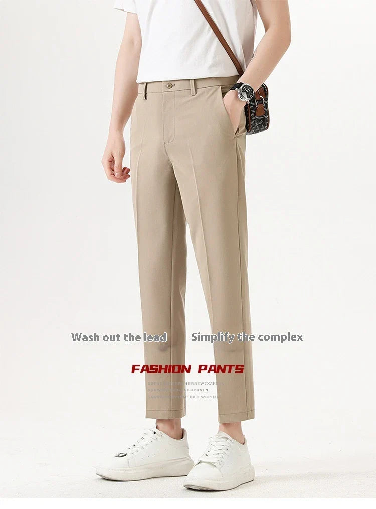 Light Luxury Men's Casual Small Trousers in various colours and sizes, featuring a stretch, pencil-leg design for a tailored, refined look.