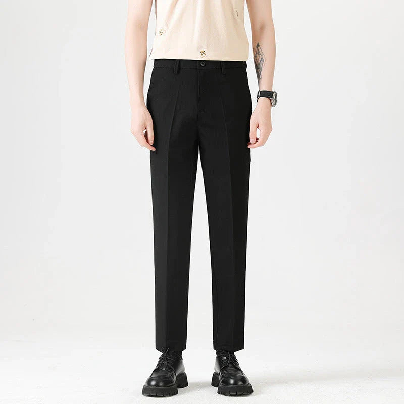 Light Luxury Men's Casual Small Trousers in various colours and sizes, featuring a stretch, pencil-leg design for a tailored, refined look.