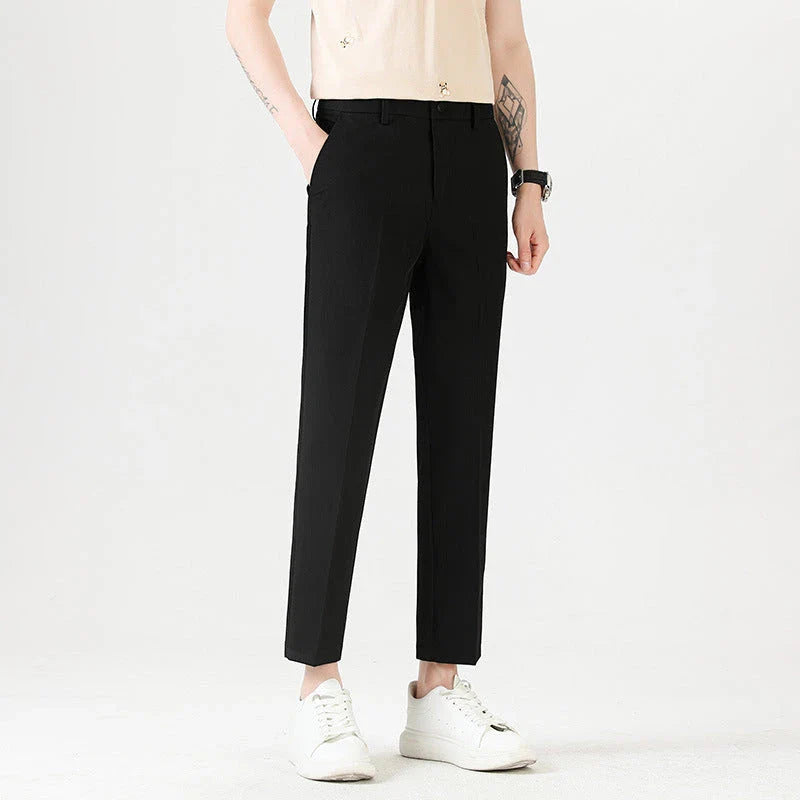 Light Luxury Men's Casual Small Trousers in various colours and sizes, featuring a stretch, pencil-leg design for a tailored, refined look.