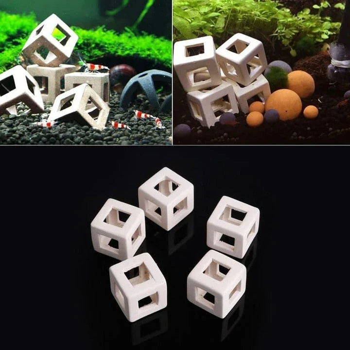 Elegant ceramic cube-shaped aquarium decor, designed to elevate the beauty and ambiance of your underwater oasis