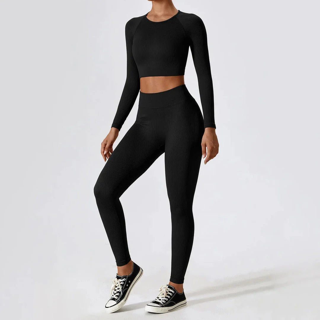 A stylish and comfortable women's ribbed long sleeve yoga crop top in Tiffany Blue colour