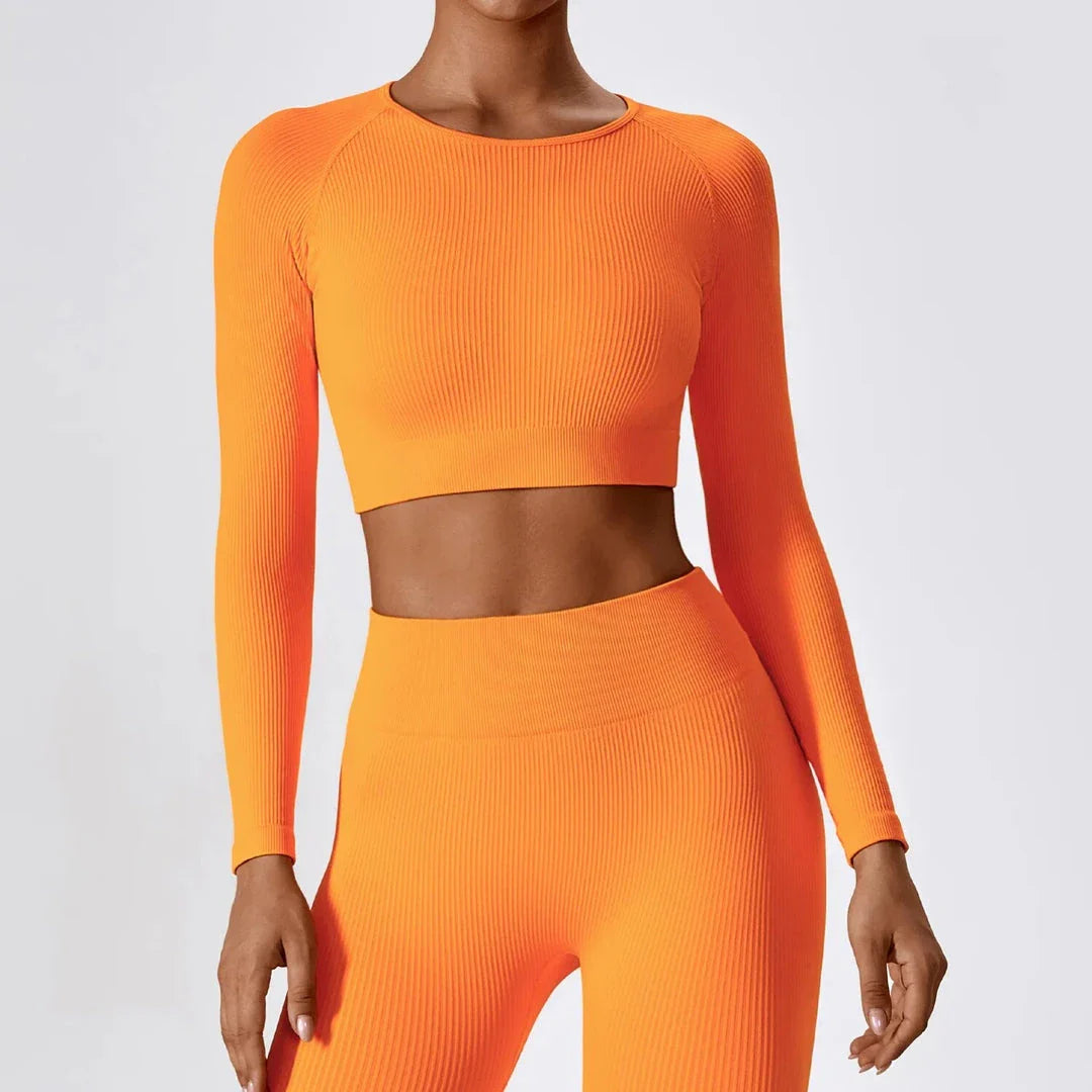 A stylish and comfortable women's ribbed long sleeve yoga crop top in Tiffany Blue colour