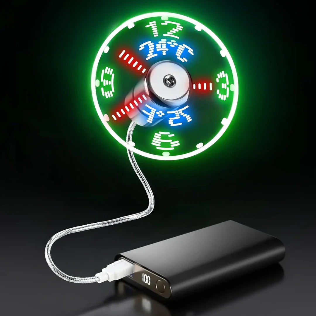 LED Clock USB Mini Fan with Real-Time Display - Sleek silver design, flexible gooseneck, and integrated clock for enhanced workspace productivity