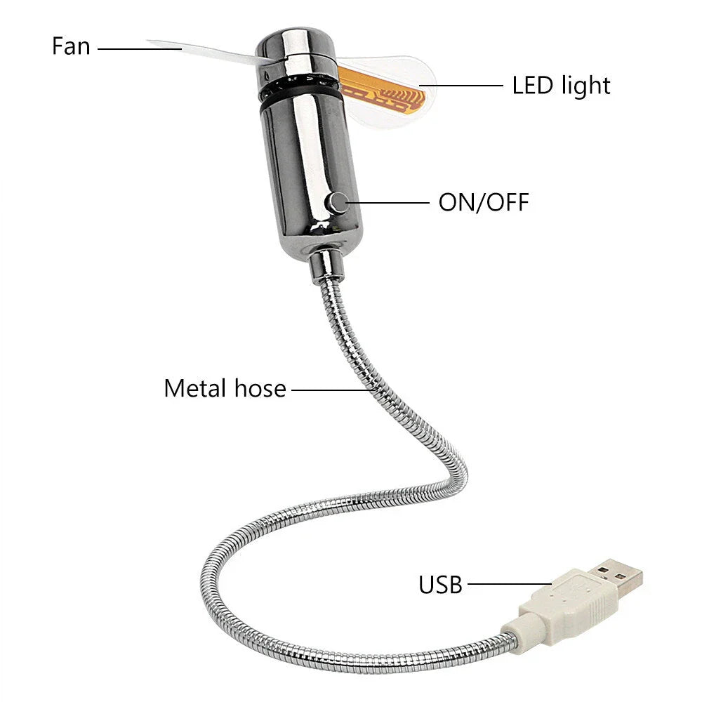 LED Clock USB Mini Fan with Real-Time Display - Sleek silver design, flexible gooseneck, and integrated clock for enhanced workspace productivity