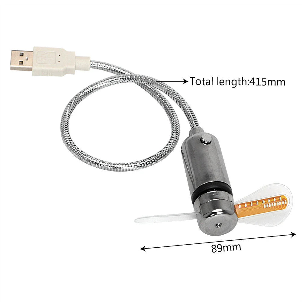 LED Clock USB Mini Fan with Real-Time Display - Sleek silver design, flexible gooseneck, and integrated clock for enhanced workspace productivity