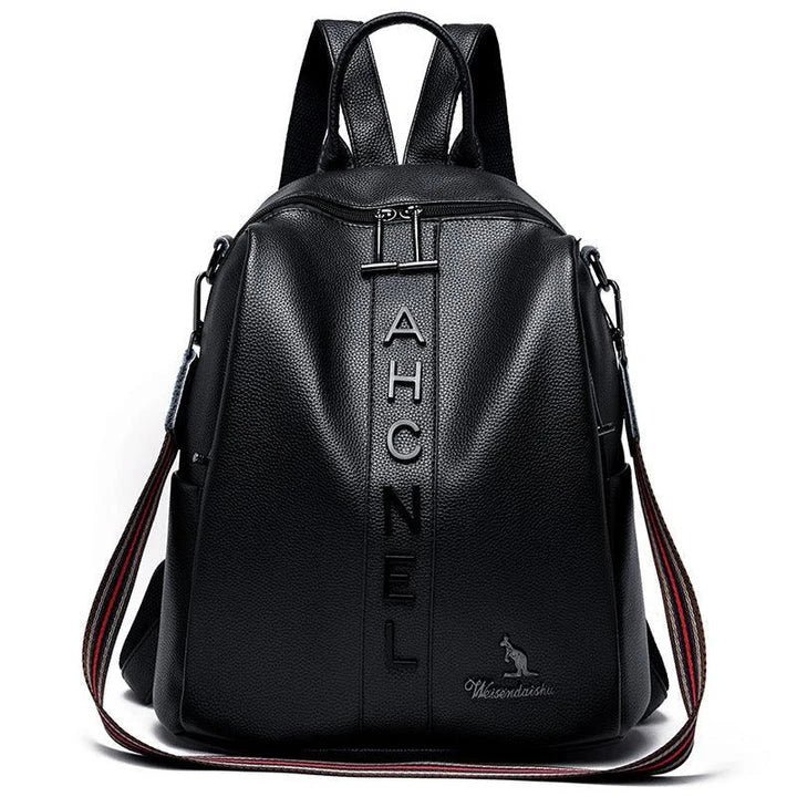 Fashionable women's backpack with letter design, large capacity, and soft PU leather construction