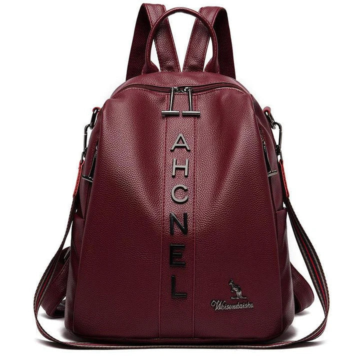 Fashionable women's backpack with letter design, large capacity, and soft PU leather construction