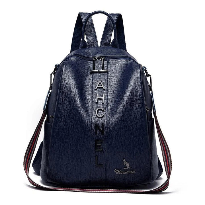Fashionable women's backpack with letter design, large capacity, and soft PU leather construction