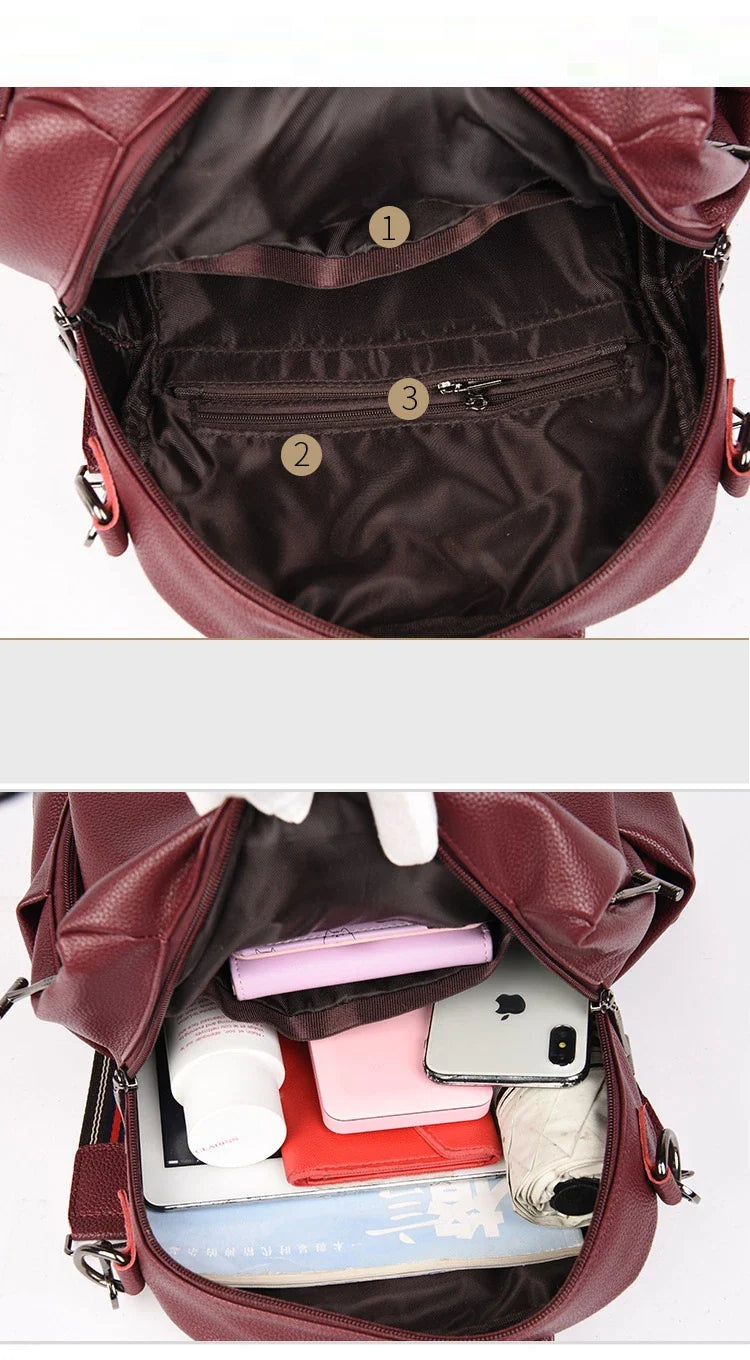 Fashionable women's backpack with letter design, large capacity, and soft PU leather construction