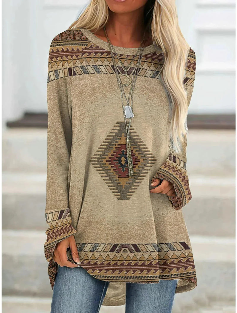 Homeenjoy_UK Retro Ethnic Style Long T-shirt Dress