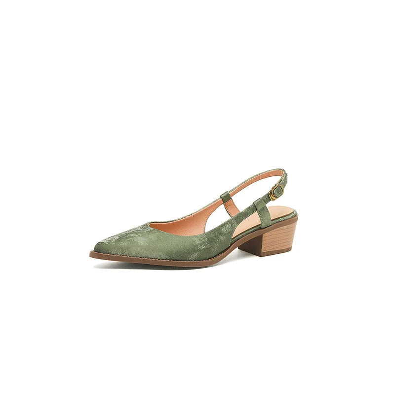 Elegant and comfortable slingback leather pumps in a stylish green colour